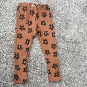 Zara Ribbed Floral Kids Leggings Brown 3T